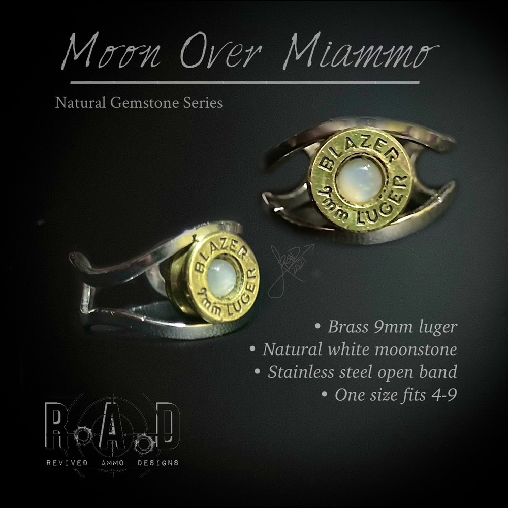 9mm luger moonstone stainless bullet ring